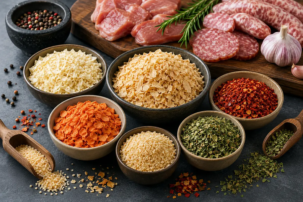 Сушёные овощи и специи для мясопереработки